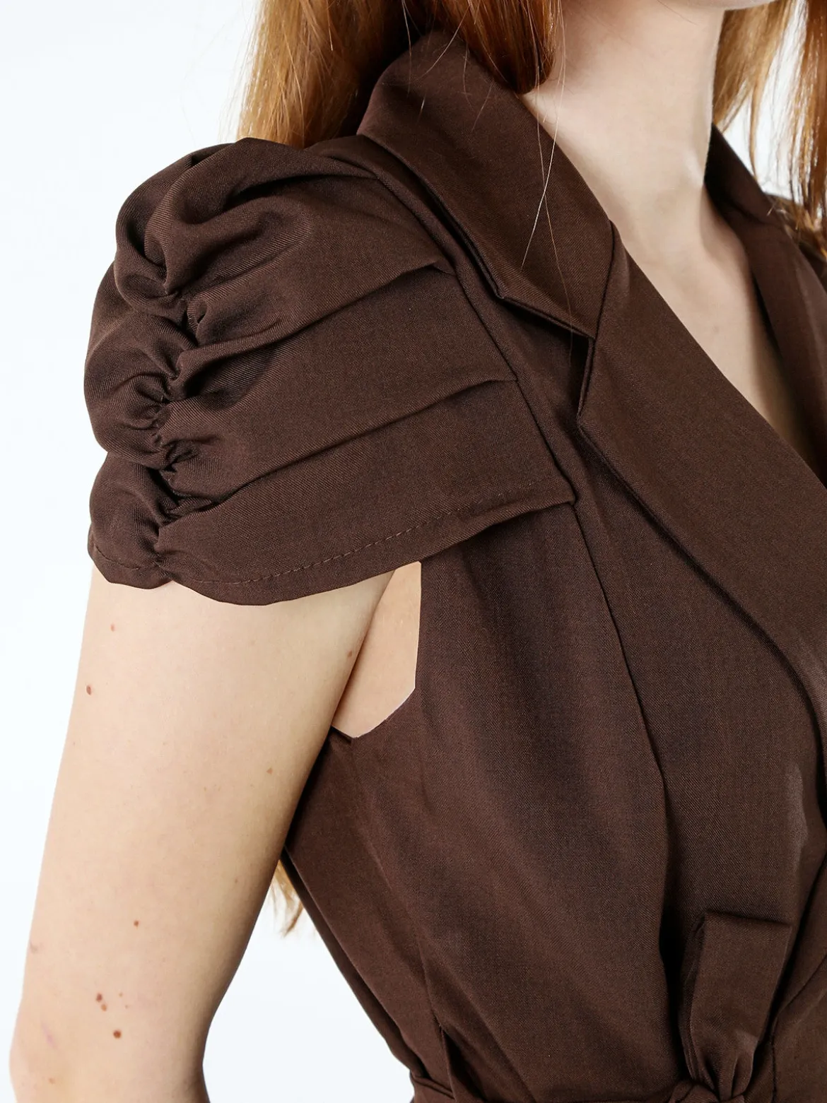 Vanita Blazer donna incrociato a maniche corte con spalle a sbuffo - moro