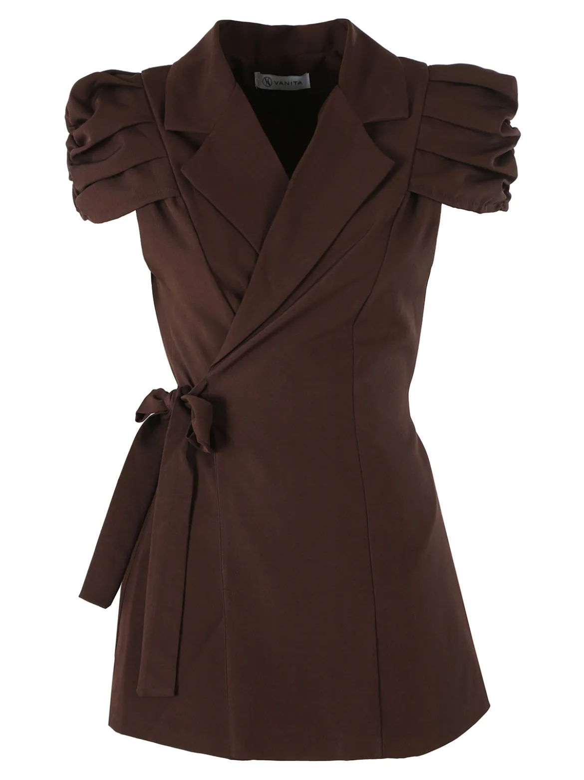 Vanita Blazer donna incrociato a maniche corte con spalle a sbuffo - moro