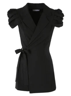 Vanita Blazer donna incrociato a maniche corte con spalle a sbuffo - nero