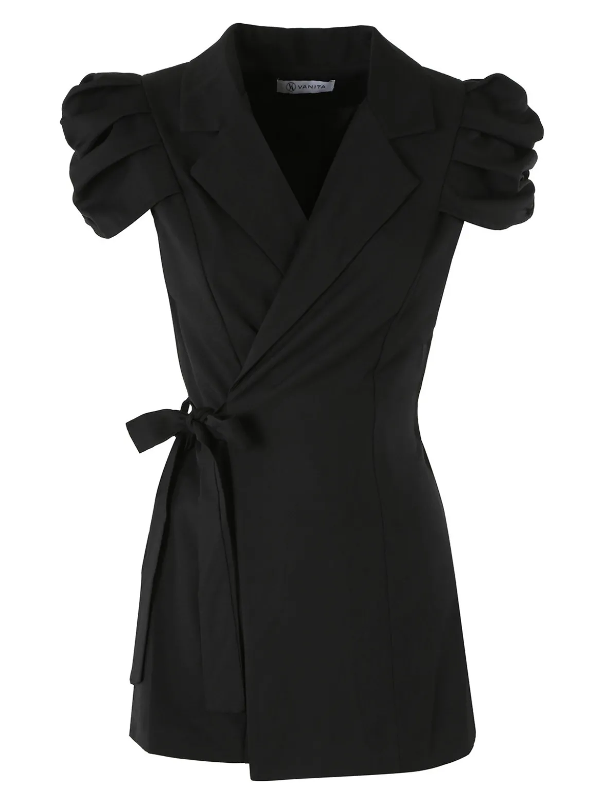 Vanita Blazer donna incrociato a maniche corte con spalle a sbuffo - nero