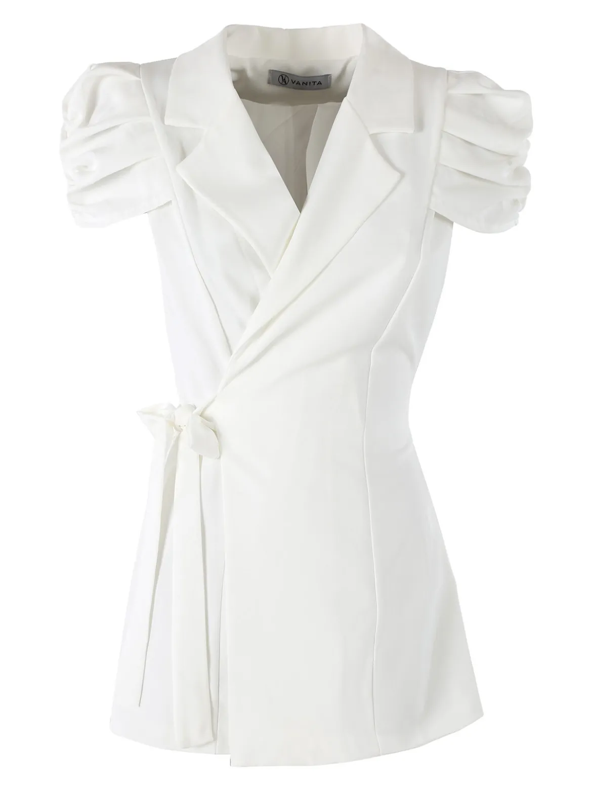 Vanita Blazer donna incrociato a maniche corte con spalle a sbuffo - bianco