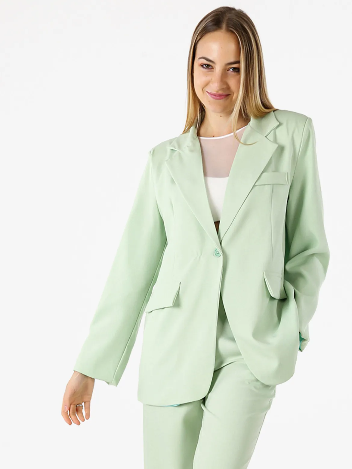Vanita Blazer donna oversize con bottone - acqua marina