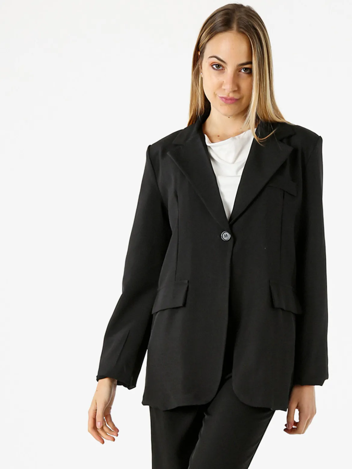 Vanita Blazer donna oversize con bottone - nero