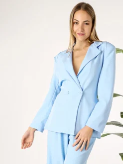 Vanita Blazer elegante da donna a doppiopetto con bottoni - azzurro