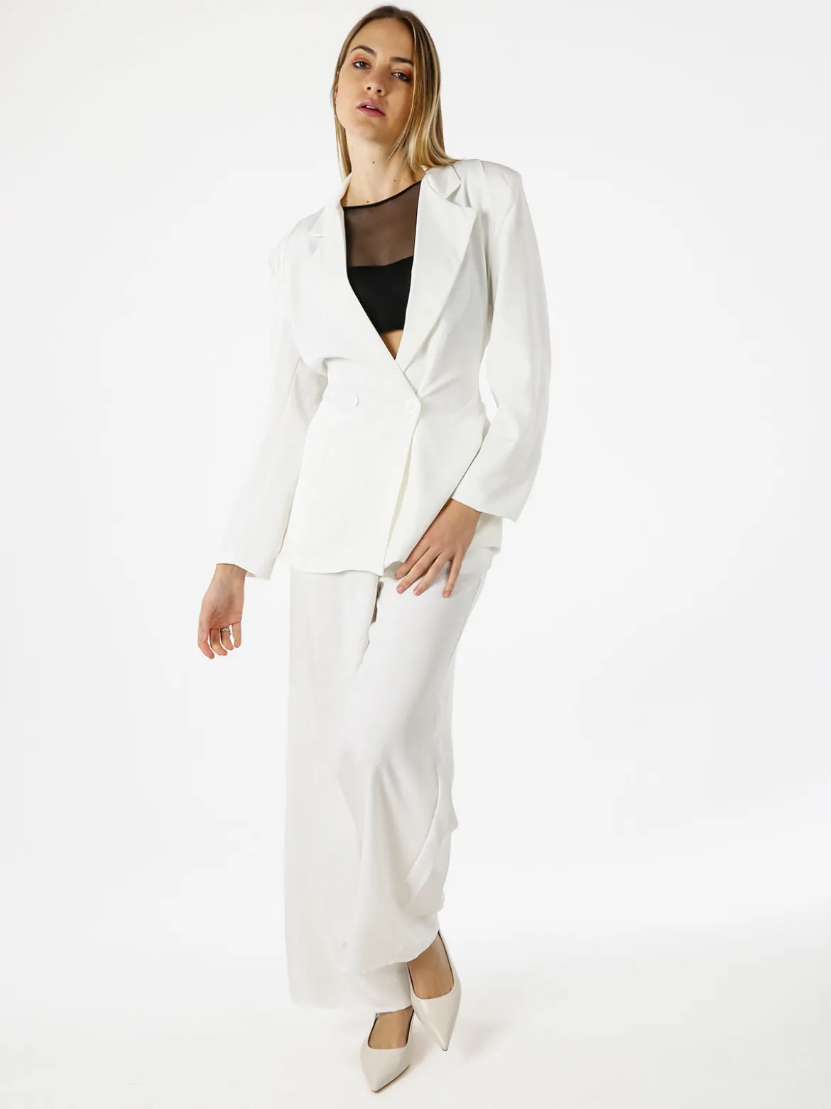 Vanita Blazer elegante da donna a doppiopetto con bottoni - bianco