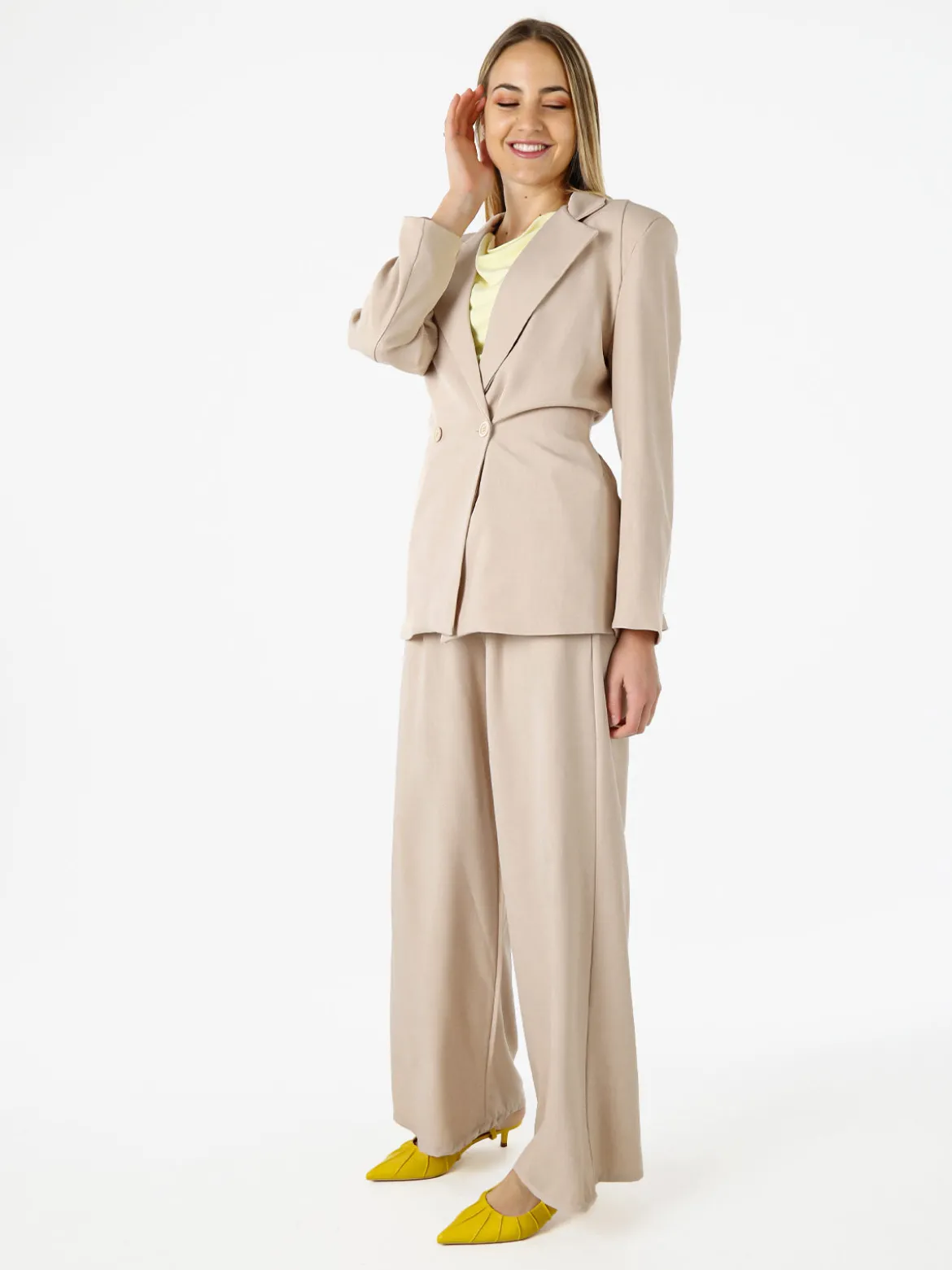 Vanita Blazer elegante da donna a doppiopetto con bottoni - beige