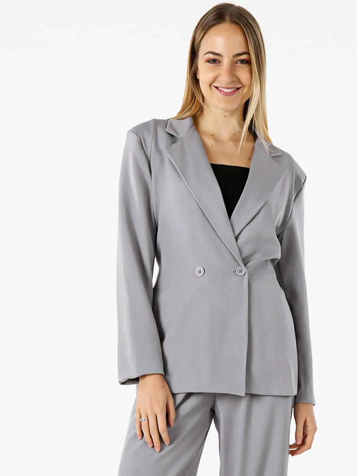 Vanita Blazer elegante da donna a doppiopetto con bottoni - grigio
