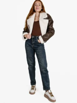 Vanita Giacca donna cropped pesante con pelliccia sintetica - moro