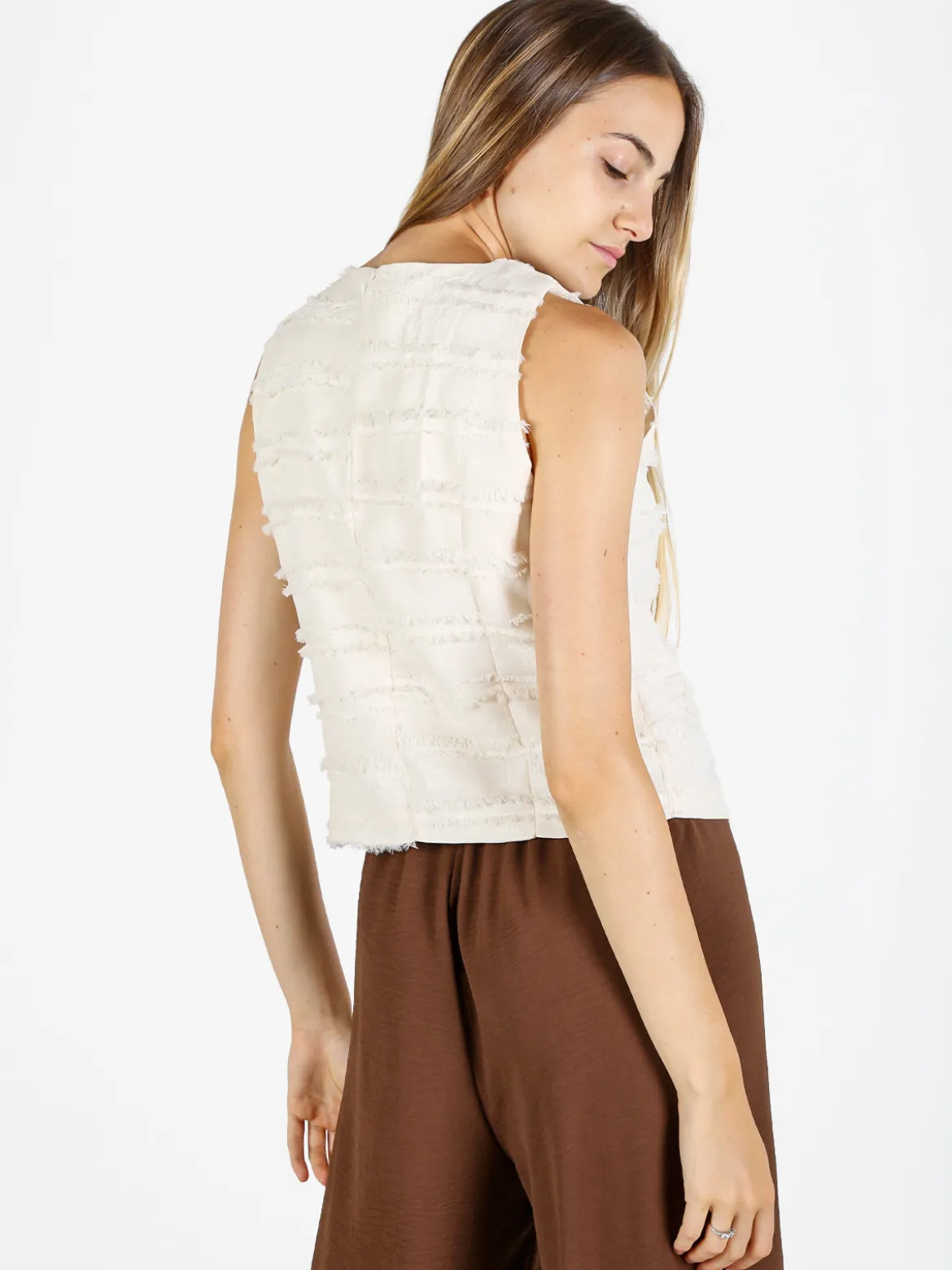 Vanita Gilet donna con dettagli sfrangiati - beige