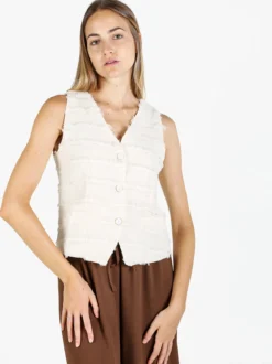 Vanita Gilet donna con dettagli sfrangiati - beige