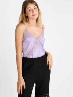 Vanita Top donna effetto raso con pizzo