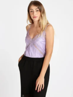 Vanita Top donna effetto raso con pizzo