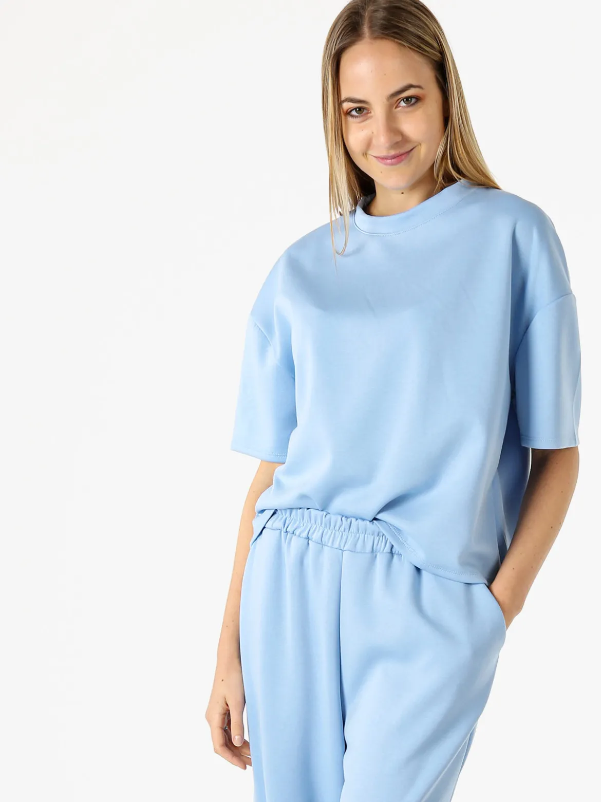 Vanita T-shirt donna oversize in felpa - azzurro