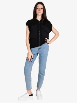 Vicbee Maglia donna senza maniche con zip e tasche