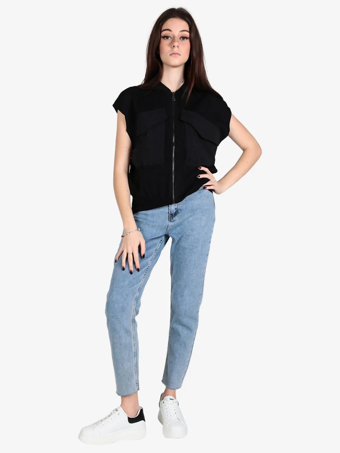 Vicbee Maglia donna senza maniche con zip e tasche