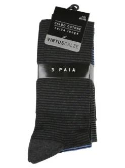 Virtus Confezione da 3 paia di calze lunghe da uomo a righe sottili - assortito
