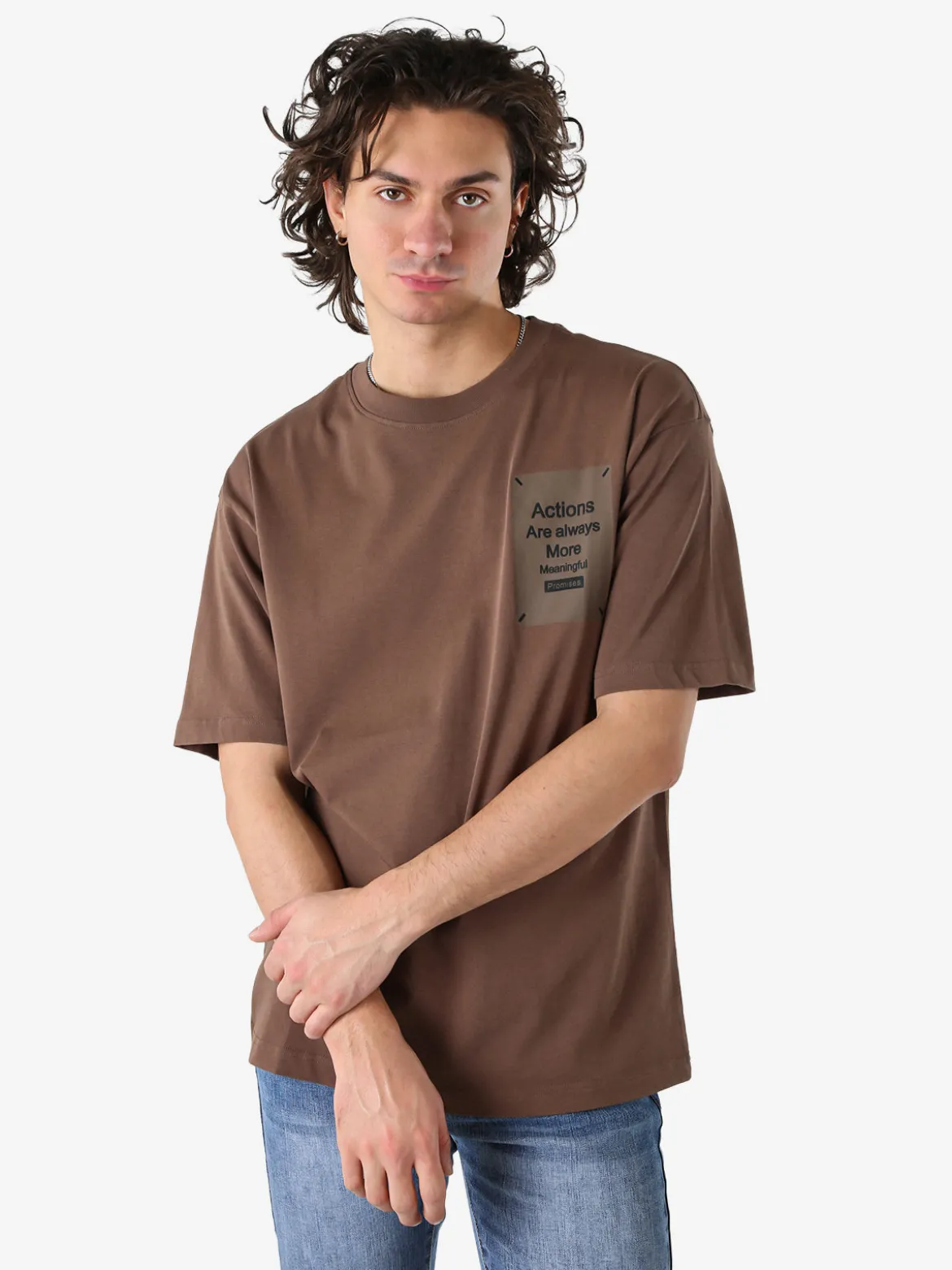 Warren Webber T-shirt oversize da uomo in cotone - caffè