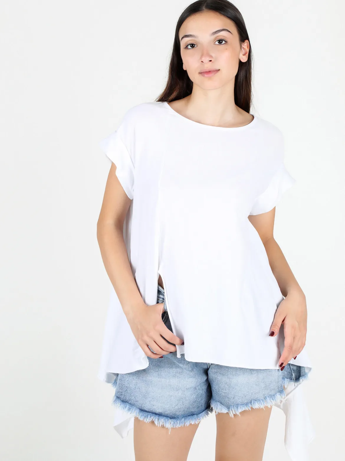Wendy Trendy Maxi t-shirt donna asimmetrica in cotone