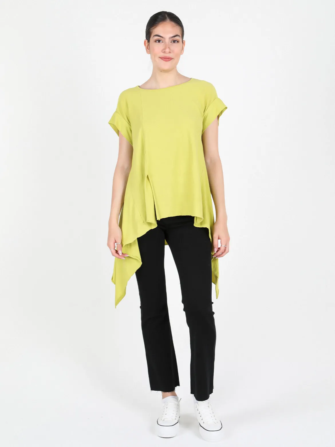 Wendy Trendy Maxi t-shirt donna asimmetrica in cotone