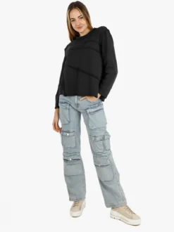 Wendy Trendy T-shirt donna oversize a manica lunga in cotone