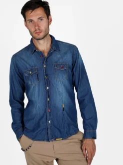 X-Cape Camicia in jeans da uomo con bottoni colorati
