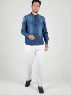 X-Cape Camicia in jeans da uomo con colletto alla coreana