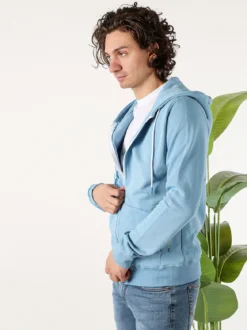 X-Cape Felpa da uomo in cotone con cappuccio e zip - azzurro