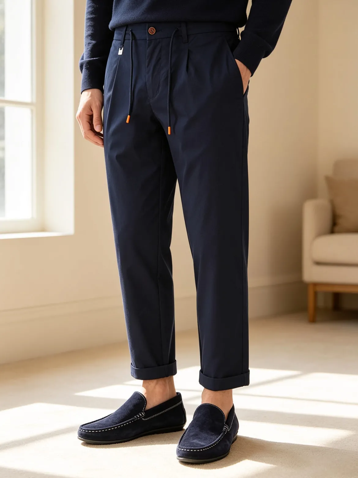 X-Cape Pantaloni da uomo in cotone tecnico con coulisse - blu scuro