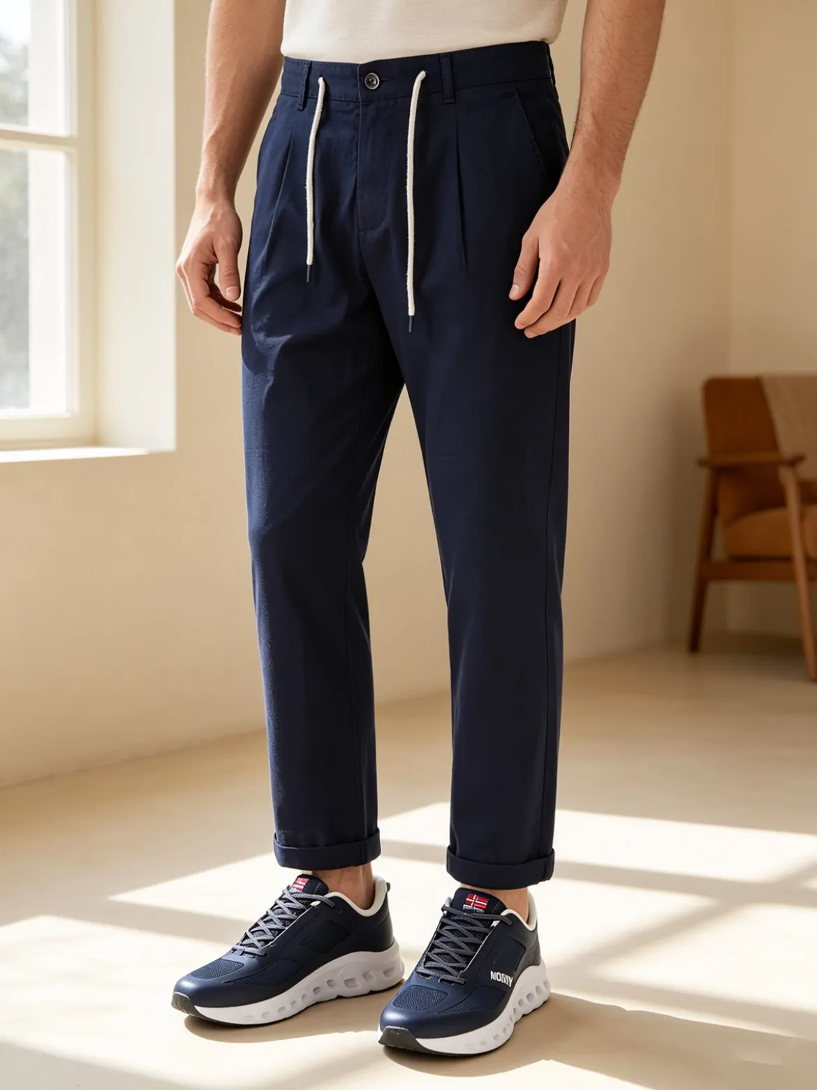 X-Cape Pantaloni da uomo in misto lino e cotone - blu scuro