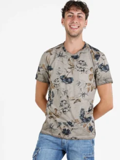 X-Cape T-shirt uomo floreale in cotone - fango