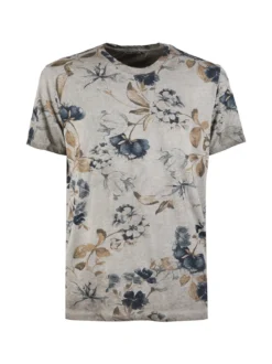 X-Cape T-shirt uomo floreale in cotone - fango
