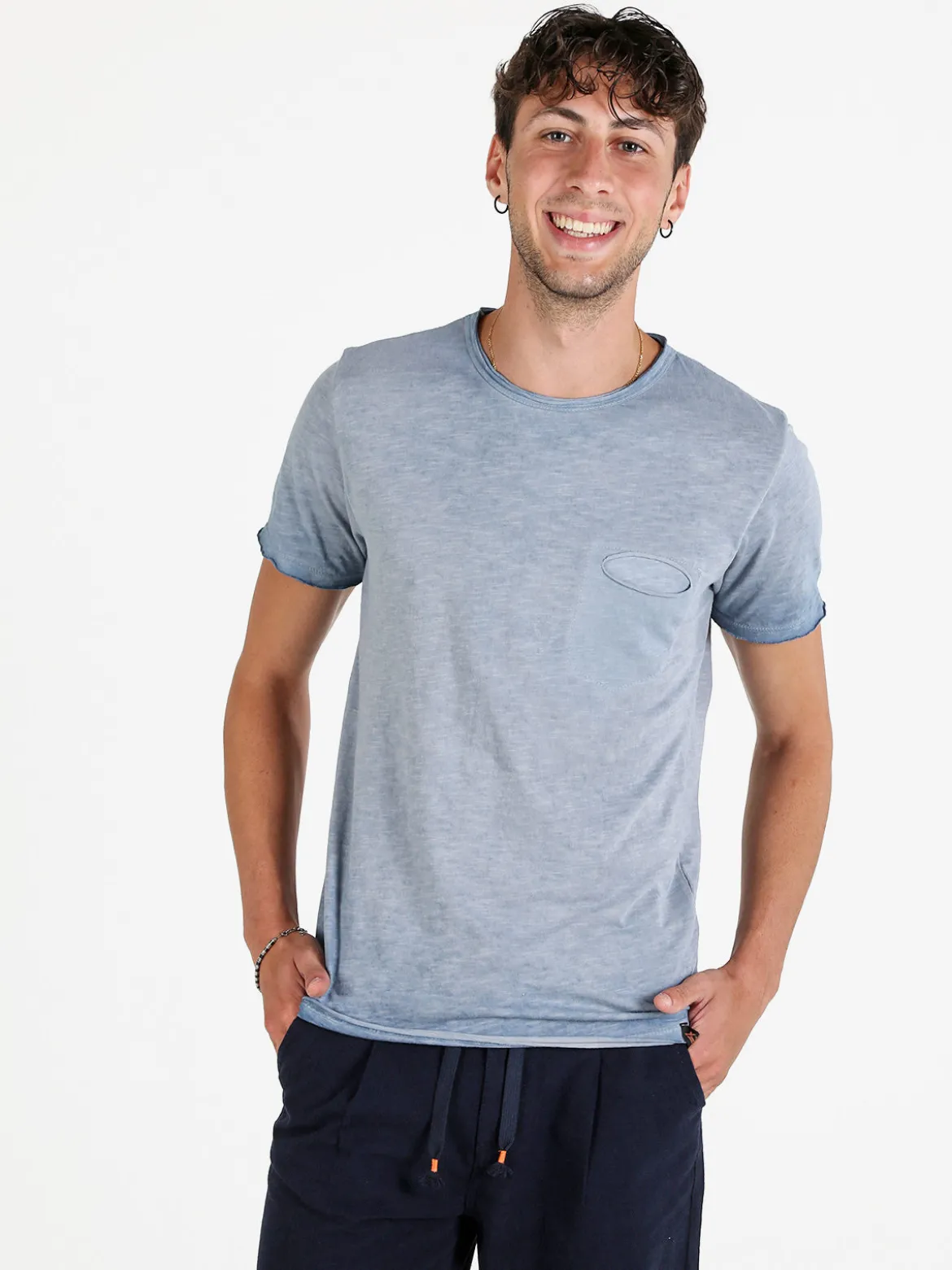 X-Cape T-shirt uomo in cotone con taschino - blu