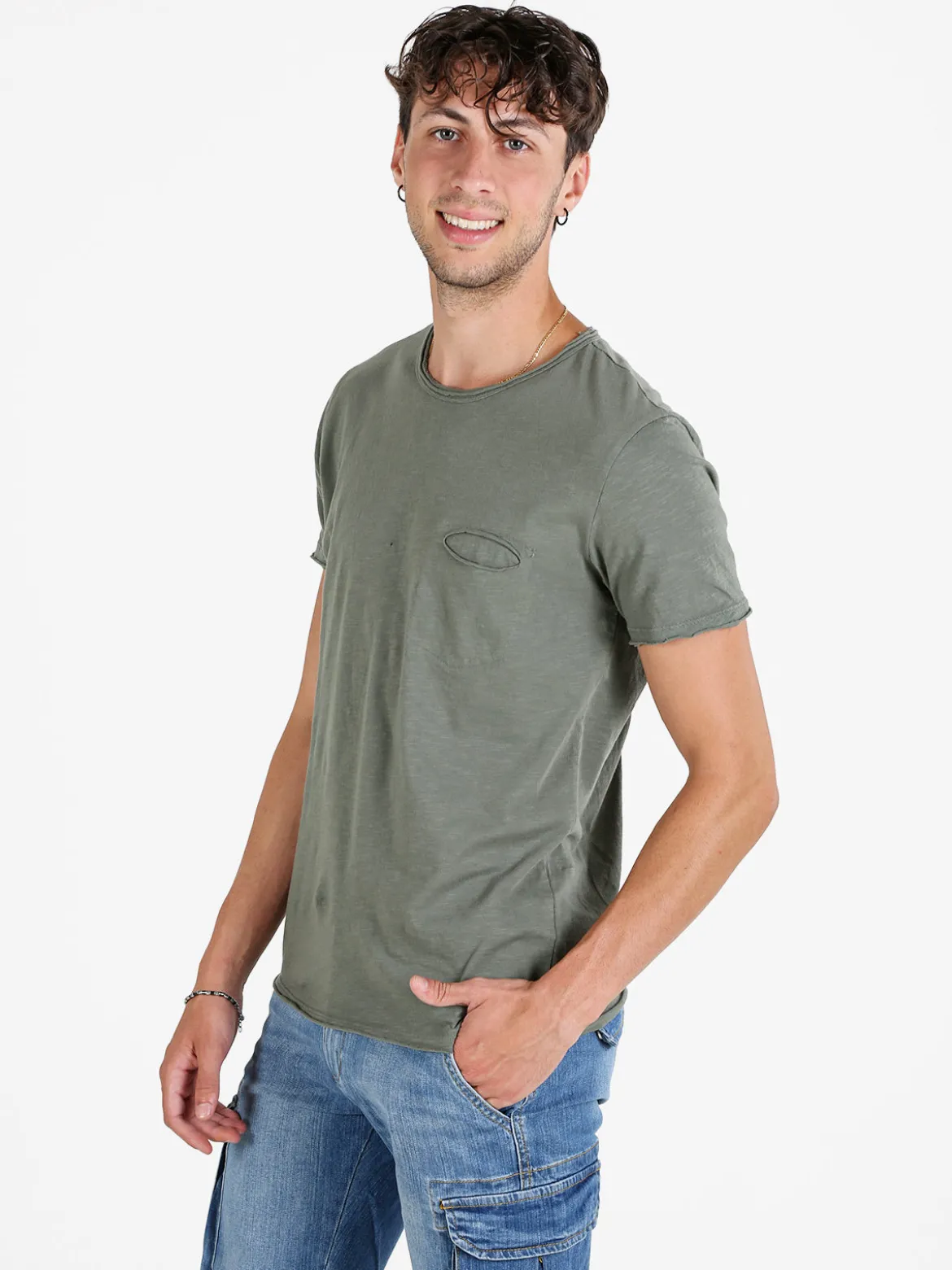 X-Cape T-shirt uomo in cotone con taschino - verde