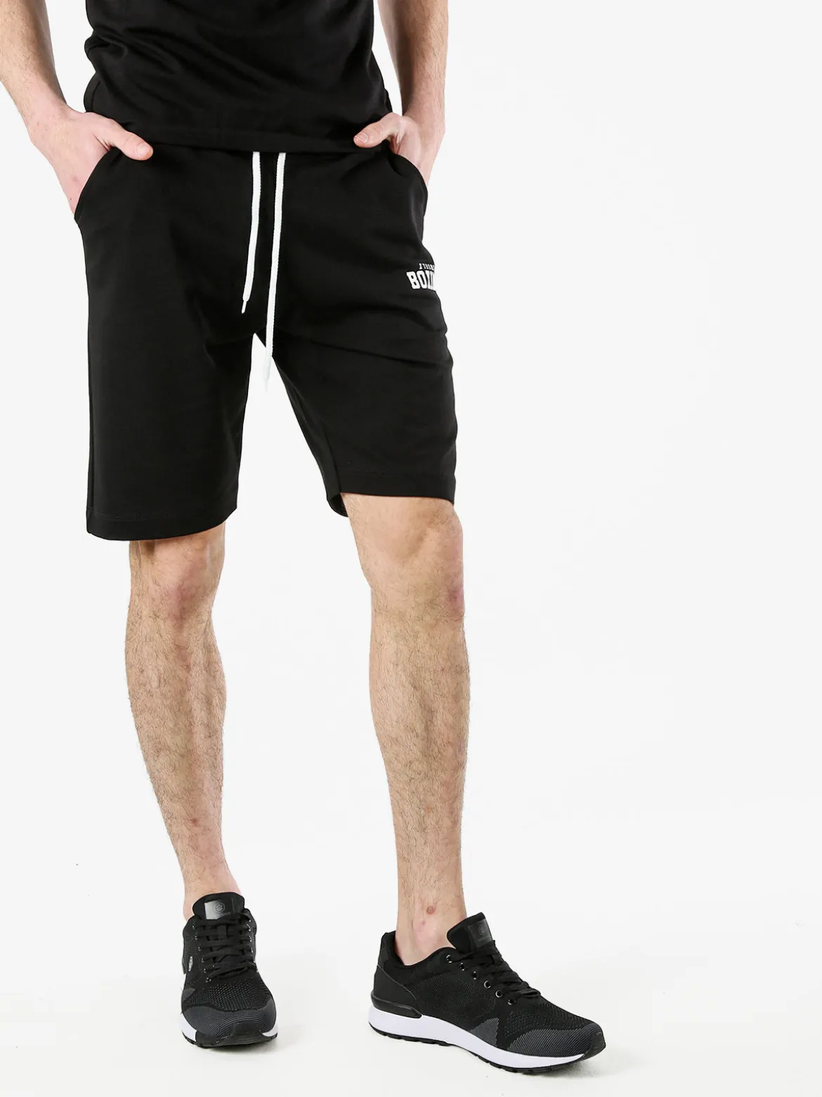 Xtreme Boxing Bermuda da uomo in cotone con coulisse e logo - nero