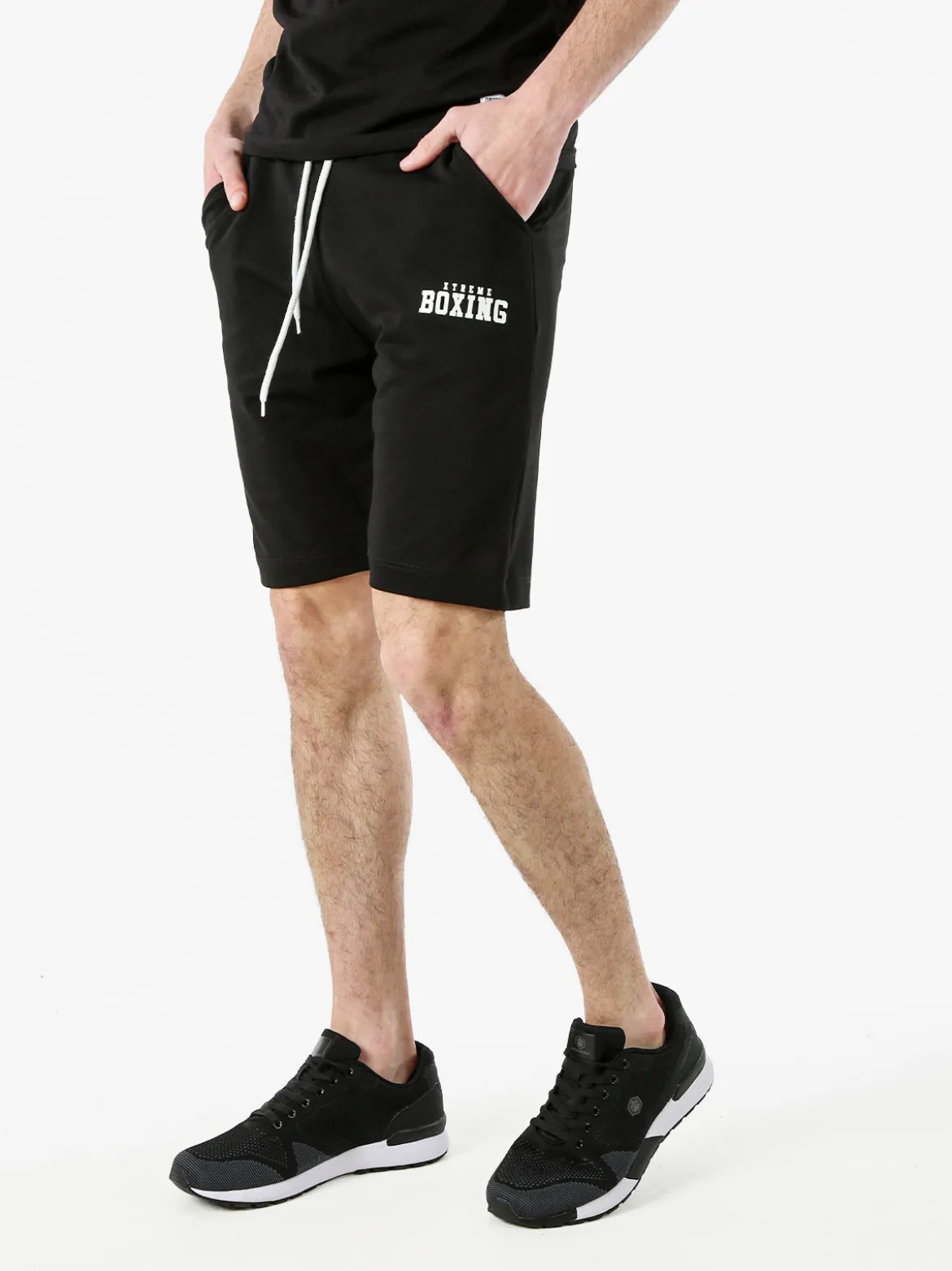 Xtreme Boxing Bermuda da uomo in cotone con coulisse e logo - nero