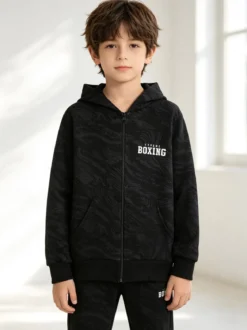 Xtreme Boxing Felpa da ragazzo in cotone con cappuccio e zip - nero