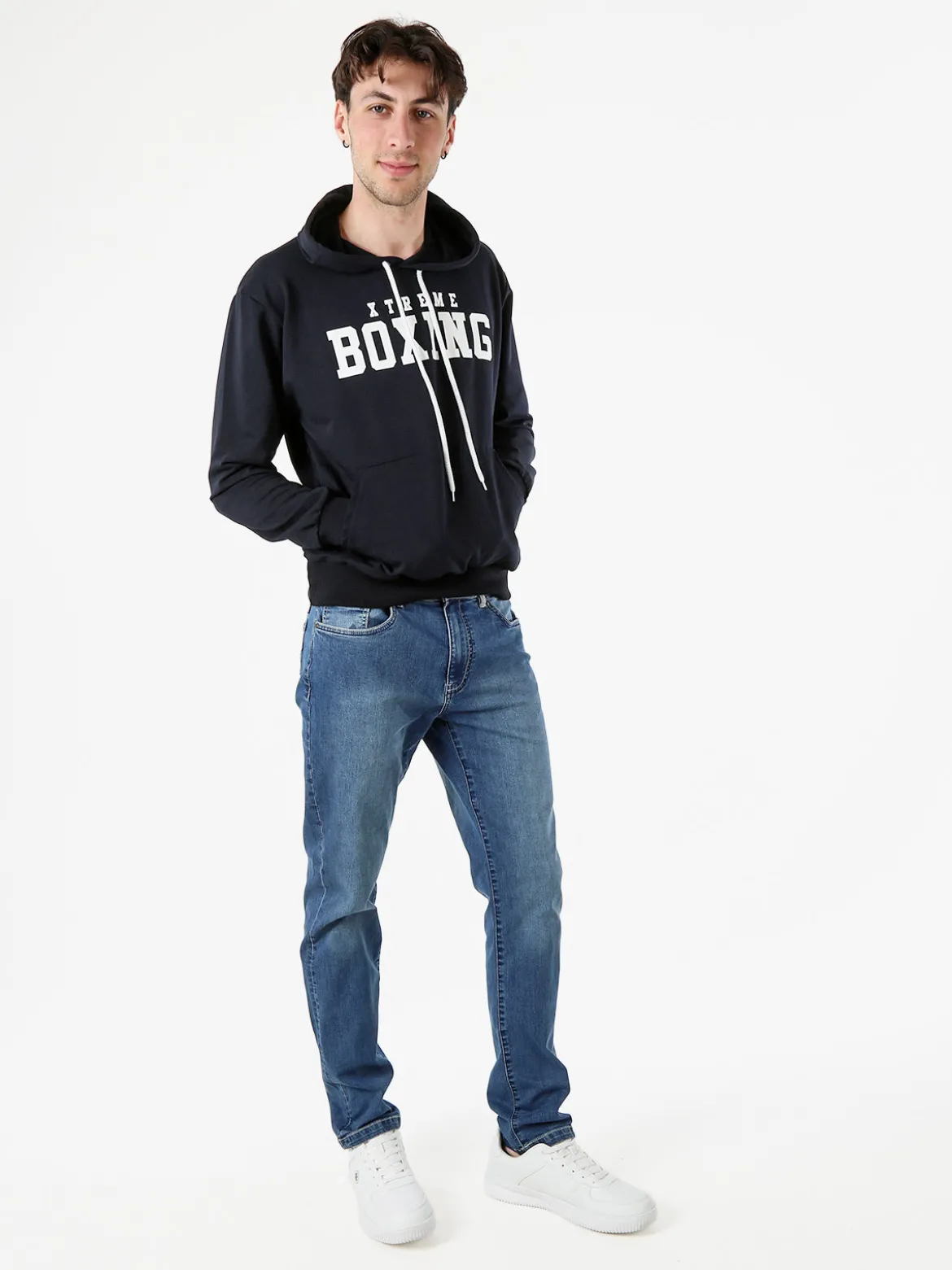 Xtreme Boxing Felpa da uomo in cotone con cappuccio e logo - blu scuro