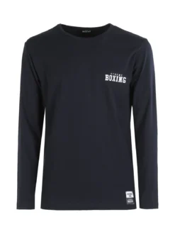 Xtreme Boxing T-shirt da uomo a maniche lunghe in cotone con logo - blu scuro
