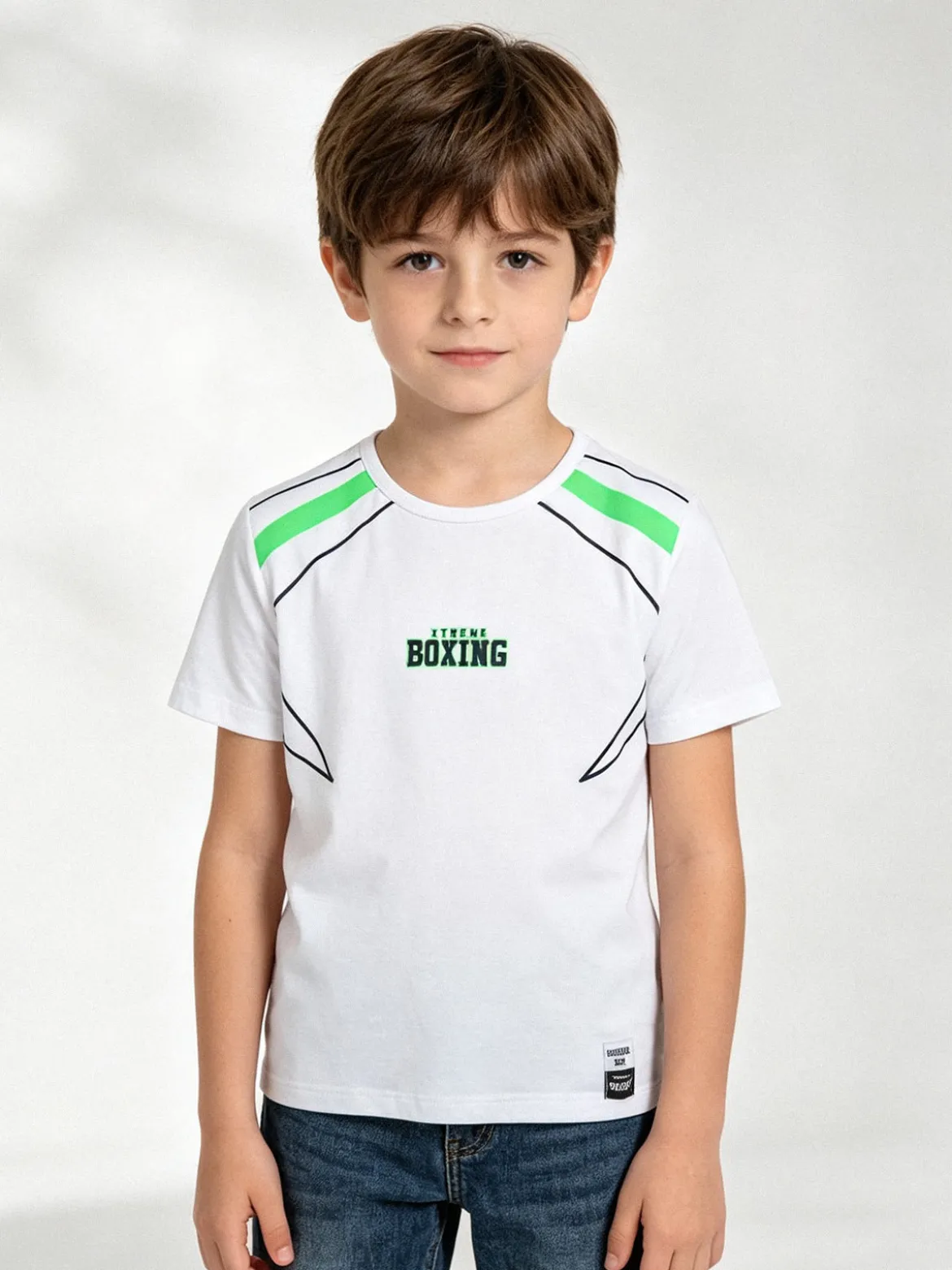 Xtreme Boxing T-shirt girocollo da ragazzo in cotone con logo - bianco