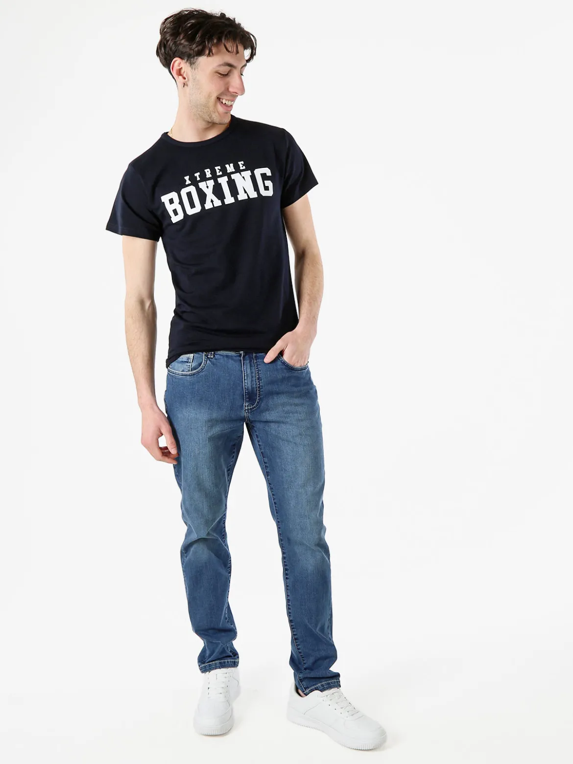 Xtreme Boxing T-shirt girocollo da uomo in cotone con logo - blu scuro