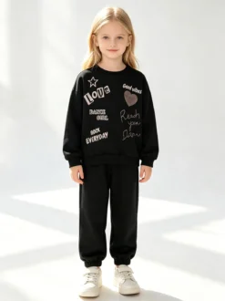 Yes! Do Kid'S Completo 2 pezzi da bambina con felpa e pantalone - nero