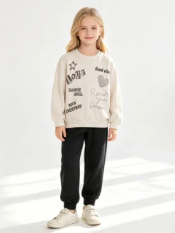 Yes! Do Kid'S Completo 2 pezzi da bambina con felpa e pantalone - panna