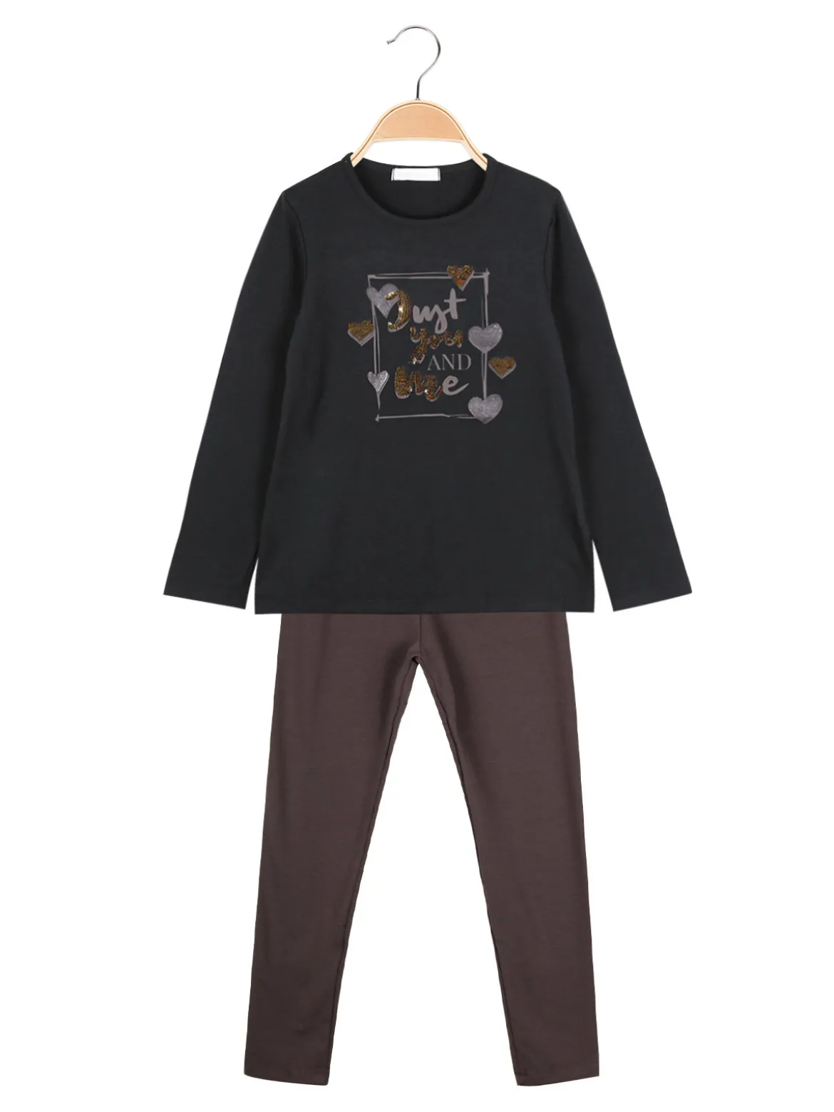 Yes! Do Kid'S Completo 2 pezzi da bambina con maglietta e leggings - nero