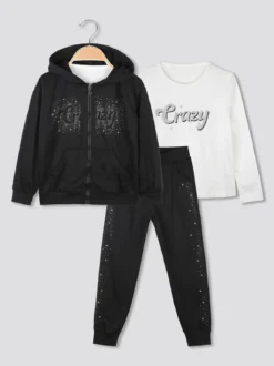 Yes! Do Kid'S Completo 3 pezzi da bambina con strass e borchie - nero