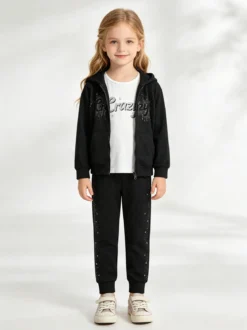 Yes! Do Kid'S Completo 3 pezzi da bambina con strass e borchie - nero