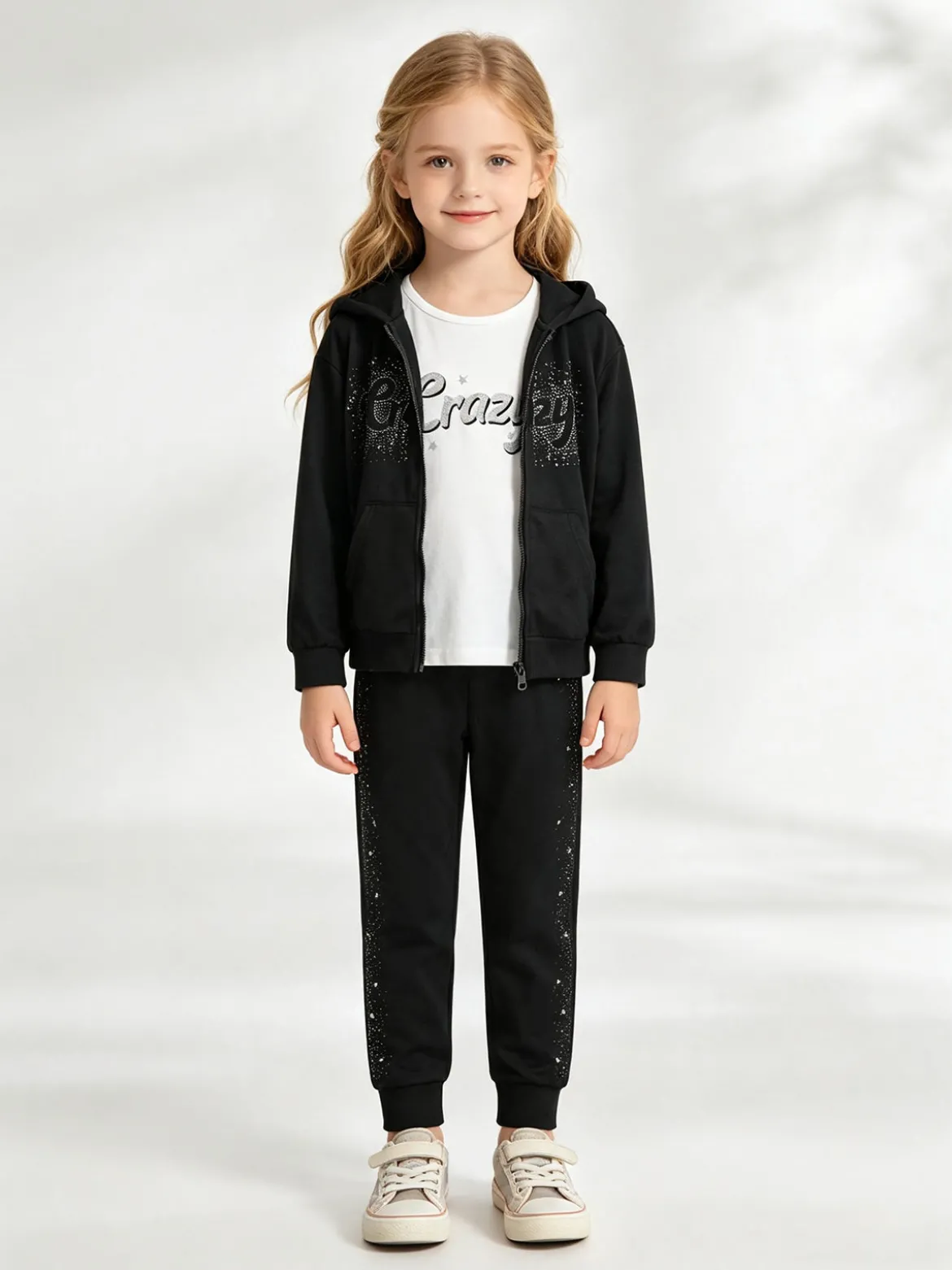 Yes! Do Kid'S Completo 3 pezzi da bambina con strass e borchie - nero
