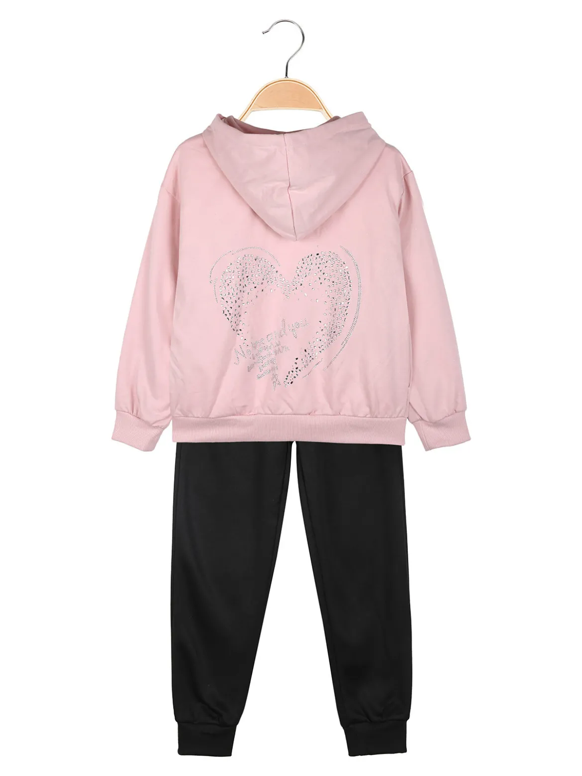 Yes! Do Kid'S Completo tuta 3 pezzi da bambina con felpa brillantinata e strass - rosa