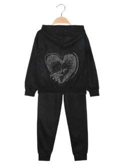 Yes! Do Kid'S Completo tuta 3 pezzi da bambina con felpa brillantinata e strass - nero