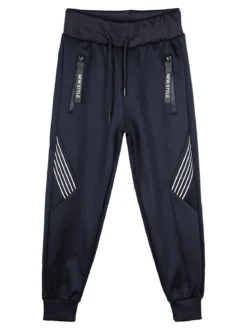 Yi Boy Pantaloni da bambino con coulisse e polsini - blu scuro