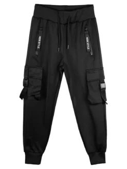 Yi Boy Pantaloni tuta da bambino con tasconi laterali e polsini - nero